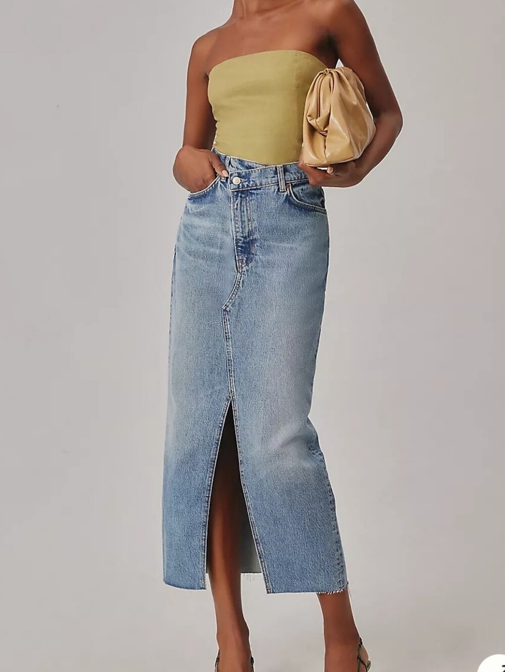 Reformation "Nila" denim midi skirt Sz 26